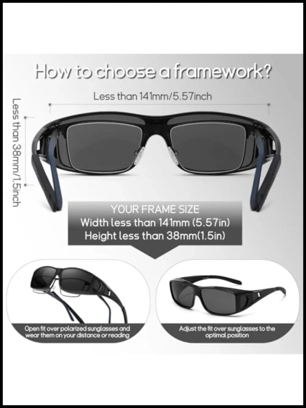 Polarized Fit Over Sunglasses for Men Women Driving Square Wrap Around UV